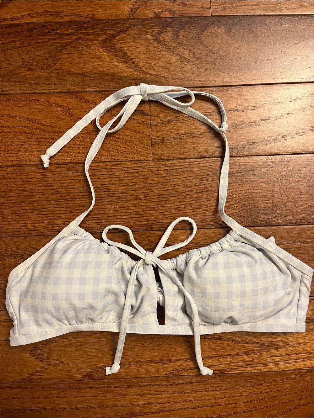 VYB Light Blue White Gingham Check Padded Bandeau Bikini Swim Top, Women's M